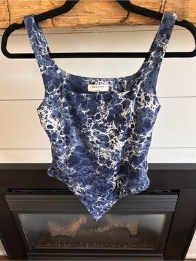 Babaton Blue Marble-Print Contour Bodysuit